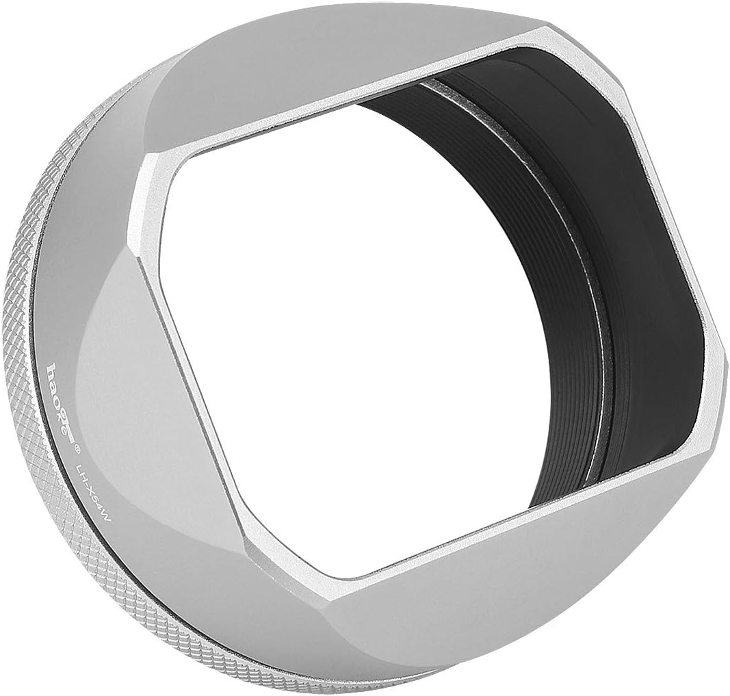 Haoge LH-X54W Square Metal Lens Hood with 49mm Adapter Ring for Fujifilm Fuji X100V Camera Silver