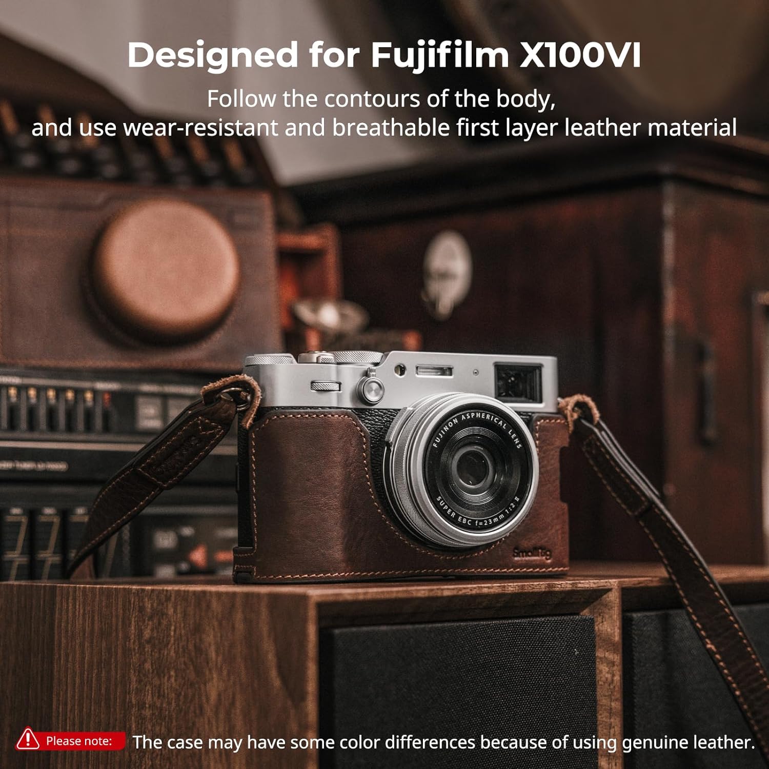 SmallRig Half Leather Case & Shoulder Strap For Fujifilm X100VI - Retro Style (Black)