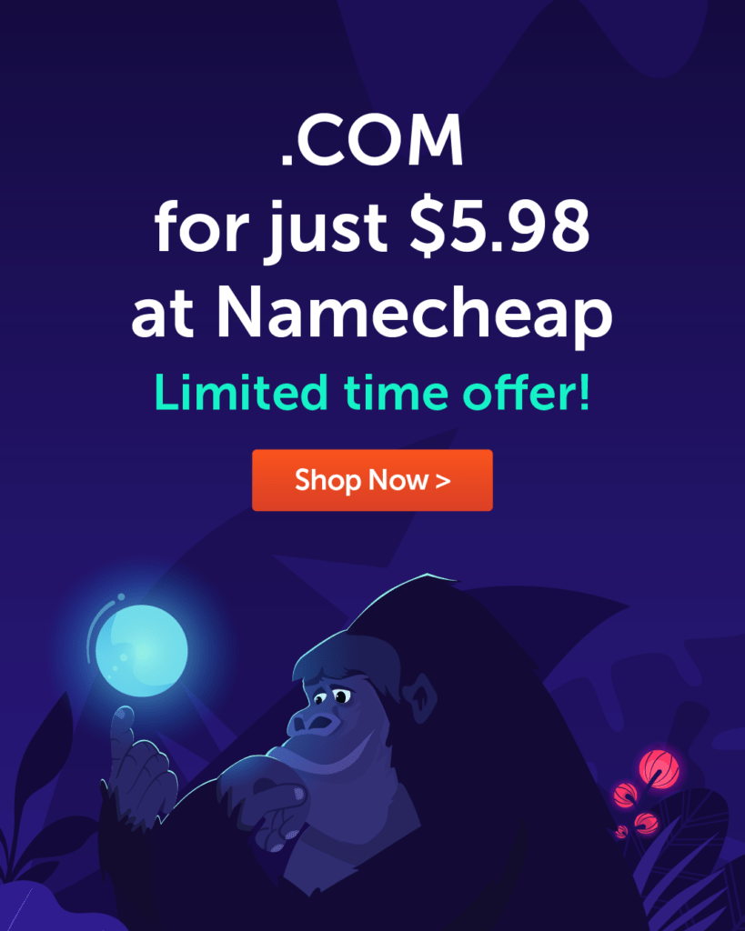 Namecheap domain and hosting promotion.