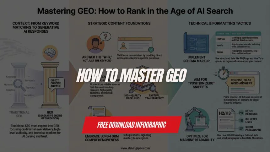 Generative Engine Optimization GEO infographic guide for SEO professionals